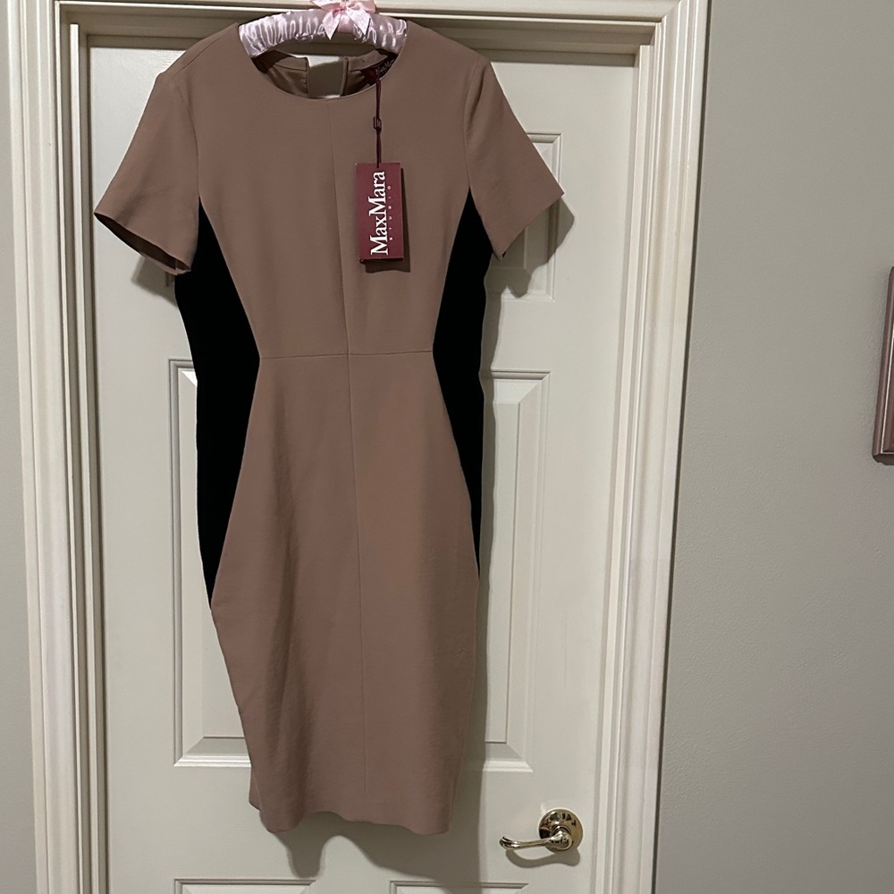 MaxMara Asymmetrical Dress in Tan and Black